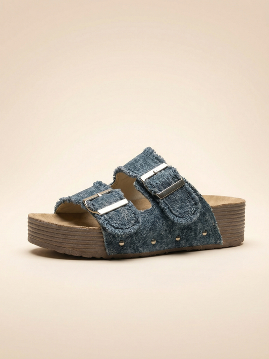 Denim Double Strap Sandal - Blue