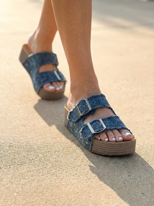 Denim Double Strap Sandal - Blue